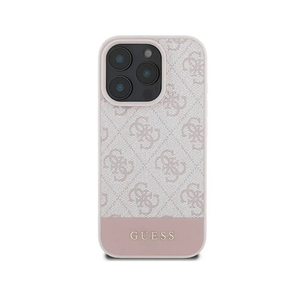 Guess PU 4G Hard Case With Bottom Stripe For iPhone 16 Pro Max - Pink, mobiles, lebanon, samsung, iphones, new, used, laptops, computers, huawei, phone, mobile prices in lebanon,mobile prices