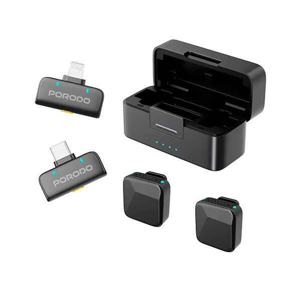 Porodo Orion Lavalier Mic With 70mah+ 650mah+Apple & Type C - Black - mobile shop in Hamra, Beirut, Lebanon. New and used phones, iPhone, Samsung, Huawei, Xiaomi, Oppo, Realme, Honor, Google Pixel, tablets, laptops, computers, and accessories. متجر موبايلات في الحمرا، بيروت، لبنان. هواتف جديدة ومستعملة، آيفون، سامسونج، هواوي، شاومي، أوبو، ريلمي، هونر، جوجل بيكسل، أجهزة لوحية، لابتوبات، كمبيوترات، واكسسوارات.