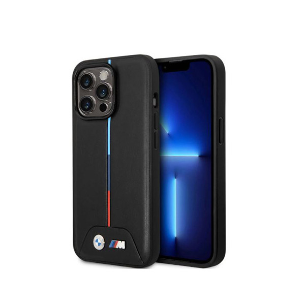 BMW M Collection Magsafe Compatibility Quilted PU Case with Hot Stamped Tricolor Stripe iPhone 14 Pro Max Compatibility - Black, mobiles, lebanon, samsung, iphones, new, used, laptops, computers, huawei, phone, mobile prices in lebanon,mobile prices