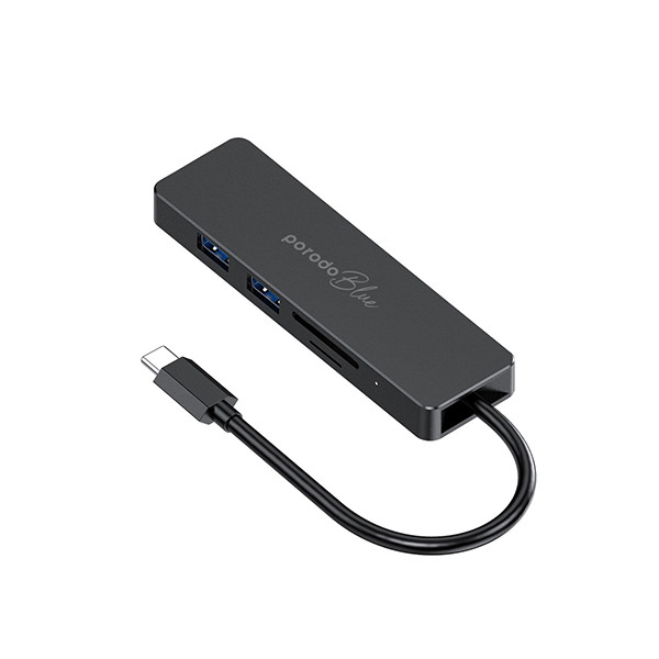 Porodo Blue 5 in 1 USB-C Hub  HDMI USB SD MicroSD 4K 5Gbps  - Black - mobile shop in Hamra, Beirut, Lebanon. New and used phones, iPhone, Samsung, Huawei, Xiaomi, Oppo, Realme, Honor, Google Pixel, tablets, laptops, computers, and accessories. متجر موبايلات في الحمرا، بيروت، لبنان. هواتف جديدة ومستعملة، آيفون، سامسونج، هواوي، شاومي، أوبو، ريلمي، هونر، جوجل بيكسل، أجهزة لوحية، لابتوبات، كمبيوترات، واكسسوارات.