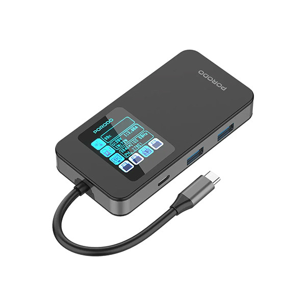 Porodo 6-1 Type C Hub With Display 4K 60HZ USB 3.0 - Gray, mobiles, lebanon, samsung, iphones, new, used, laptops, computers, huawei, phone, mobile prices in lebanon,mobile prices