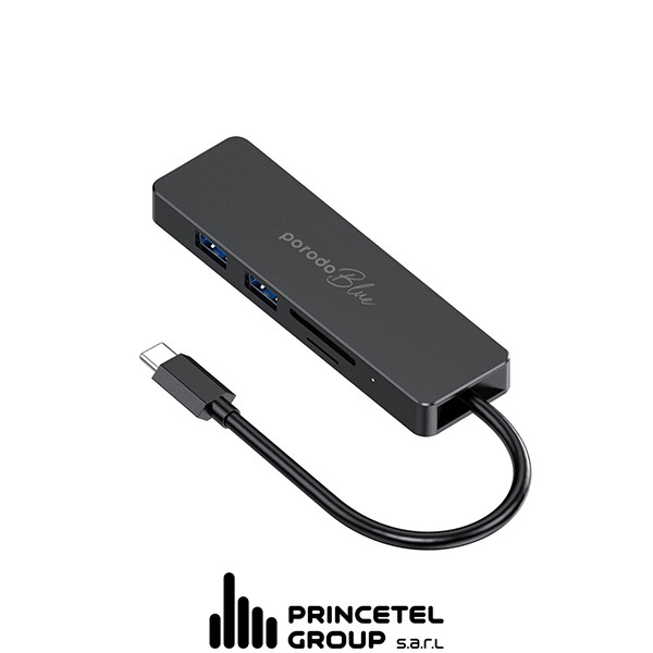 Porodo Blue 5 in 1 USB-C Hub  HDMI USB SD MicroSD 4K 5Gbps  - Black - mobile shop in Hamra, Beirut, Lebanon. New and used phones, iPhone, Samsung, Huawei, Xiaomi, Oppo, Realme, Honor, Google Pixel, tablets, laptops, computers, and accessories. متجر موبايلات في الحمرا، بيروت، لبنان. هواتف جديدة ومستعملة، آيفون، سامسونج، هواوي، شاومي، أوبو، ريلمي، هونر، جوجل بيكسل، أجهزة لوحية، لابتوبات، كمبيوترات، واكسسوارات.