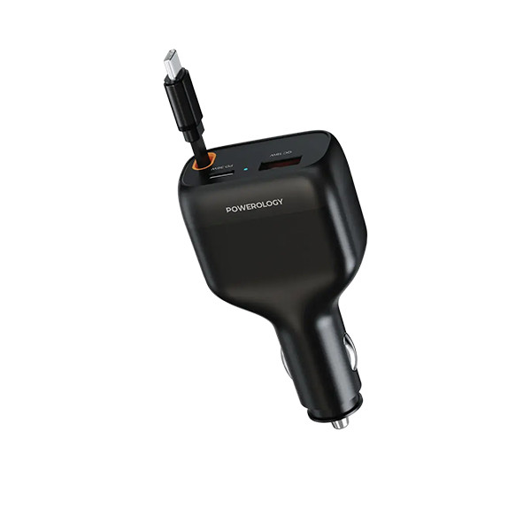Powerology 81W Car  Charger With Type C Retractable  Cable - Black, mobiles, lebanon, samsung, iphones, new, used, laptops, computers, huawei, phone, mobile prices in lebanon,mobile prices