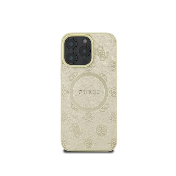 Guess Magsafe Saffiano PU Hard Case With Peony Classic Logo for iPhone 16 Pro - Gold, mobiles, lebanon, samsung, iphones, new, used, laptops, computers, huawei, phone, mobile prices in lebanon,mobile prices