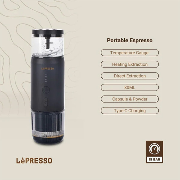 LePresso Portable  Espresso Machine With Thermal  Meter - Black - mobile shop in Hamra, Beirut, Lebanon. New and used phones, iPhone, Samsung, Huawei, Xiaomi, Oppo, Realme, Honor, Google Pixel, tablets, laptops, computers, and accessories. متجر موبايلات في الحمرا، بيروت، لبنان. هواتف جديدة ومستعملة، آيفون، سامسونج، هواوي، شاومي، أوبو، ريلمي، هونر، جوجل بيكسل، أجهزة لوحية، لابتوبات، كمبيوترات، واكسسوارات.