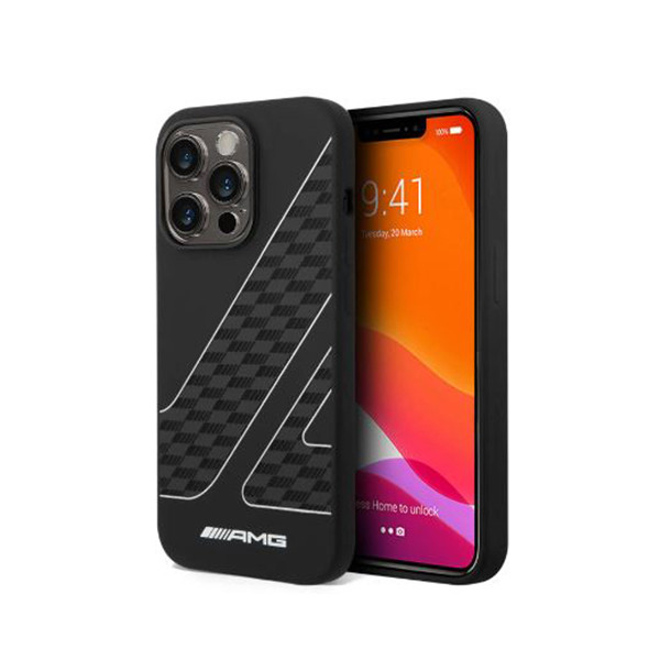 AMG Liquid Silicone Case - Checkered Flag Pattern, Bumper Protection iPhone 14 Pro Max Compatibility - Black/White, mobiles, lebanon, samsung, iphones, new, used, laptops, computers, huawei, phone, mobile prices in lebanon,mobile prices