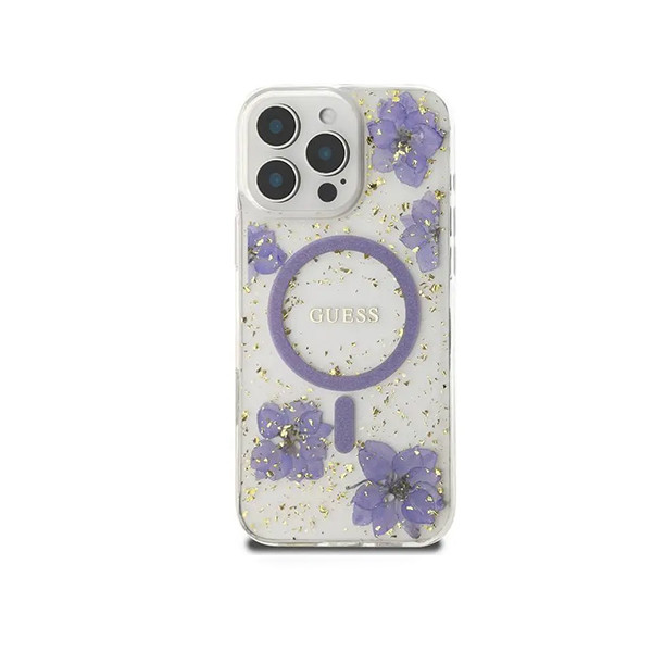 Guess Magsafe Hard Case With Resin Flowers Design For iPhone 16 Pro Max - Purple, mobiles, lebanon, samsung, iphones, new, used, laptops, computers, huawei, phone, mobile prices in lebanon,mobile prices