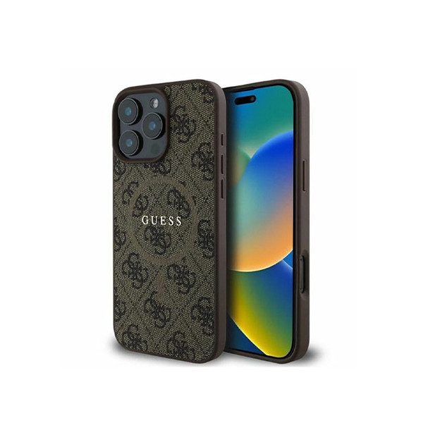 Guess Magsafe PU 4G Hard Case With Classic Logo For iPhone 16 Pro - Brown, mobiles, lebanon, samsung, iphones, new, used, laptops, computers, huawei, phone, mobile prices in lebanon,mobile prices
