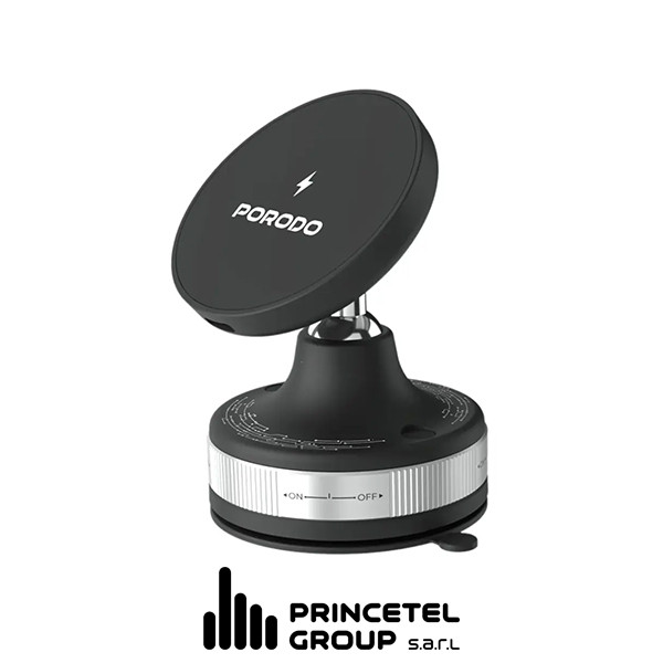 Porodo Rotatable Magnetic Wireless Charging Vacuum Suction Holder Black - mobile shop in Hamra, Beirut, Lebanon. New and used phones, iPhone, Samsung, Huawei, Xiaomi, Oppo, Realme, Honor, Google Pixel, tablets, laptops, computers, and accessories. متجر موبايلات في الحمرا، بيروت، لبنان. هواتف جديدة ومستعملة، آيفون، سامسونج، هواوي، شاومي، أوبو، ريلمي، هونر، جوجل بيكسل، أجهزة لوحية، لابتوبات، كمبيوترات، واكسسوارات.